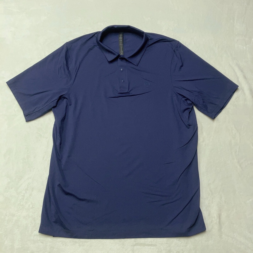 Lululemon Snap-Front Performance Polo Shirt Mens Small Dark Blue Solid Golf Top‎